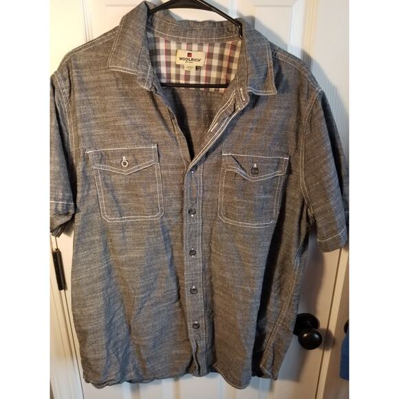 Woolrich Shirt Mens Large Gray Short Sleeve Button Up Flap Pocket 90s Skuc106 - Picture 1 of 5